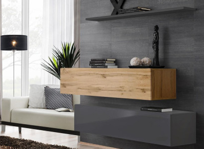 Living room Wall unit Set 3pcs Group Suite Wardrobe Wood Furniture Wall Shelf